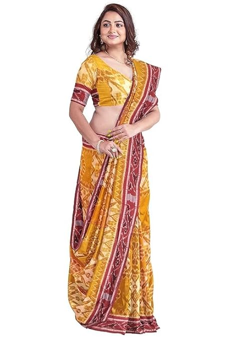 Odisha Sambalpuri Handloom Ikat Women's Cotton Saree, Utkal Handloom Handmade Pure Cotton Khandua Saree, Ikkat Orissa Traditional Handloom Saree without Blouse - Saree by Utkal Handlooms