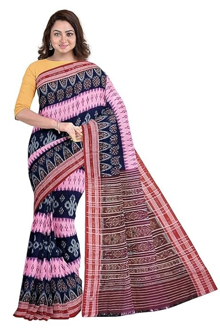 Odisha Sambalpuri Handloom Ikat Women's Cotton Saree, Utkal Handloom Handmade Pure Cotton Khandua Saree, Ikkat Orissa Traditional Handloom Saree Without Blouse - Saree by Utkal Handlooms