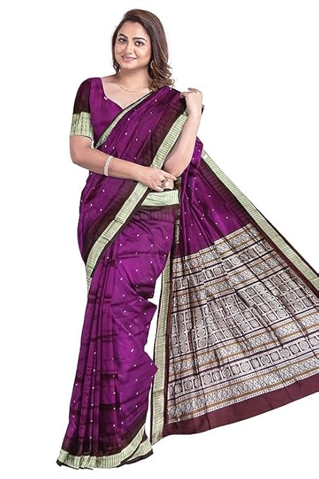 Handmade Pure Bomkai Silk Saree Khandua Natural Silk Ikkat Sambalpuri Saree For Women/Ethnic Wear/Traditonal Saree/Handloom Saree With Regular Fit Blouse Piece - Saree by Utkal Handlooms