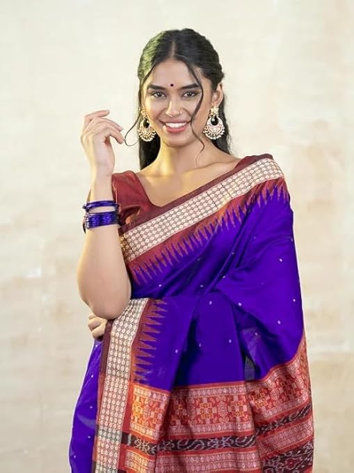 Handmade Pure Bomkai Silk Saree Khandua Natural Silk Ikkat Sambalpuri Saree For Women/Ethnic Wear/Traditonal Saree/Handloom Saree With Regular Fit Blouse Piece - Saree by Utkal Handlooms