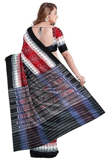 Odisha Sambalpuri Handloom Ikat Women's Cotton Saree, Utkal Handloom Handmade Pure Cotton Khandua Saree, Ikkat Orissa Traditional Handloom Saree Without Blouse - Saree by Utkal Handlooms