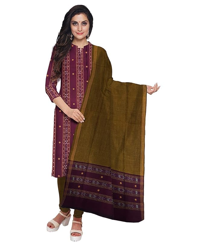 Odisha Sambalpuri Handloom Women's Ikat Cotton Ethnic Dress Material Set Unstitched By Utkal Handlooms - Dress Material by Utkal Handlooms