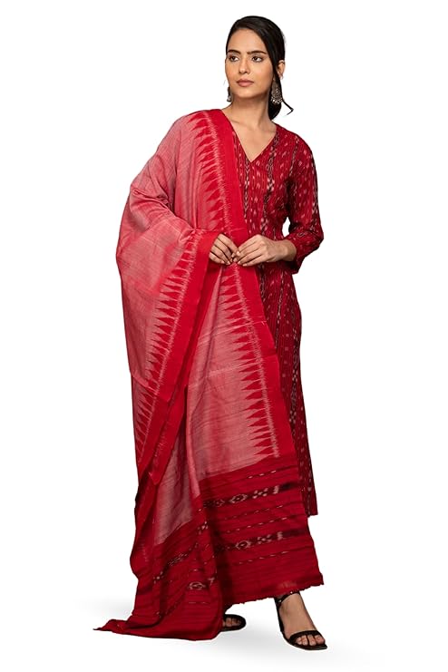  3-Piece Unstitched Suit Odisha Sambalpuri Handloom unstitched salwar suit for women Women's Ikat Cotton Ethnic Dress Material (M-6) - By Utkal Handlooms - Dress Material by Utkal Handlooms