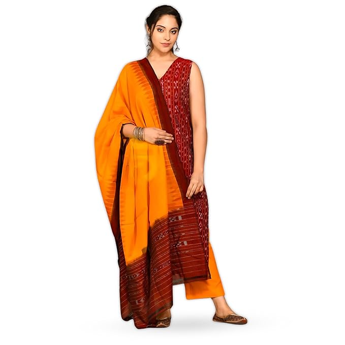  Ethnic Odisha Sambalpuri Handloom Unstitched Salwar Suit - Ikat Cotton Dress Material for Women - By Utkal Handlooms - Dress Material by Utkal Handlooms