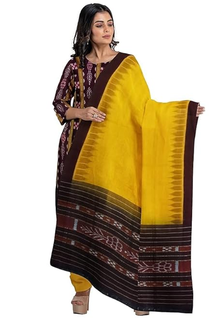 COTTONSILK & KHANDUAPATA Odisha Elegant Sambalpuri Handloom Ikat Cotton Unstitched Salwar Suit for Women | Ethnic Dress Material - Dress Material by Utkal Handlooms