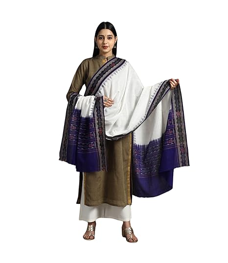Odisha Sambalpuri Handloom Cotton Dupatta with weaving and Ikat woven border from the Weavers Stole for Girls & Women - Dupattas by Utkal Handlooms