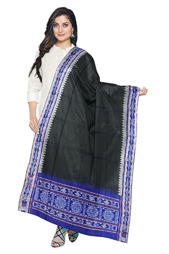 Odisha Sambalpuri Handloom Cotton Dupatta with weaving and Ikat woven border from the Weavers of Odisha Temple Border & Stole For Girls & Women - Dupattas by Utkal Handlooms