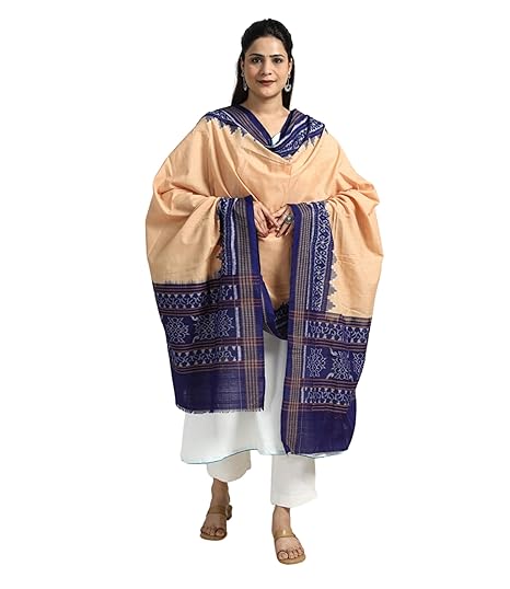 Odisha Sambalpuri Handloom Cotton Dupatta with weaving and Ikat woven border from the Weavers Stole for Girls & Women - Dupattas by Utkal Handlooms