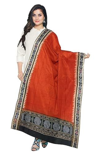 Odisha Sambalpuri Handloom Cotton Dupatta with weaving and Ikat woven border from the Weavers of Odisha Temple Border & Stole For Girls & Women - Dupattas by Utkal Handlooms