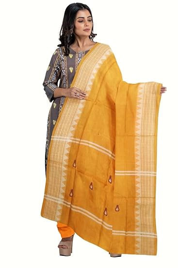 Odisha Sambalpuri Handloom Cotton Dupatta with weaving and Ikat woven border from the Weavers of Odisha Temple Border & Stole For Girls & Women (Multicolor 17, 2.5 Meter) - Dupattas by Utkal Handlooms