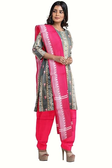 Odisha Sambalpuri Handloom Cotton Dupatta with weaving and Ikat woven border from the Weavers of Odisha Temple Border & Stole For Girls & Women (Multicolor 4, 2.5 Meter) - Dupattas by Utkal Handlooms