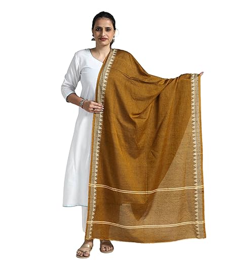 Odisha Sambalpuri Handloom Cotton Dupatta with weaving and Ikat woven border from the Weavers Stole for Girls & Women - Dupattas by Utkal Handlooms