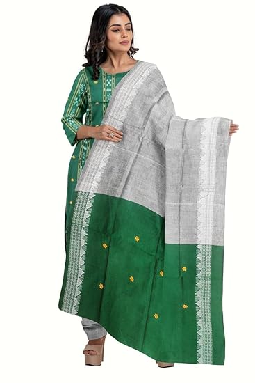 Odisha Sambalpuri Handloom Cotton Dupatta with weaving and Ikat woven border from the Weavers of Odisha Temple Border & Stole For Girls & Women (Multicolor 20, 2.5 Meter) - Dupattas by Utkal Handlooms