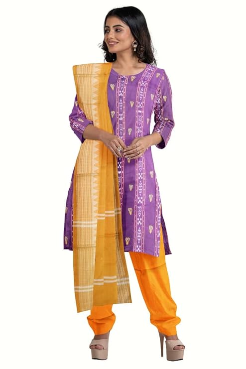 Odisha Sambalpuri Handloom Cotton Dupatta with weaving and Ikat woven border from the Weavers of Odisha Temple Border & Stole For Girls & Women (Multicolor 16, 2.5 Meter) - Dupattas by Utkal Handlooms