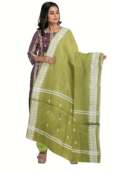 Odisha Sambalpuri Handloom Cotton Dupatta with weaving and Ikat woven border from the Weavers of Odisha Temple Border & Stole For Girls & Women (Multicolor 13, 2.5 Meter) - Dupattas by Utkal Handlooms