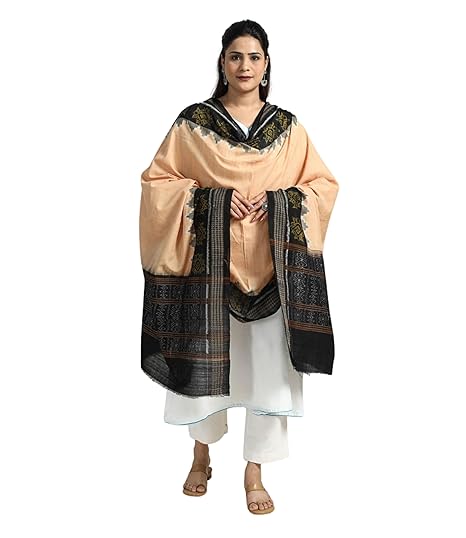 Odisha Sambalpuri Handloom Cotton Dupatta with weaving and Ikat woven border from the Weavers Stole for Girls & Women - Dupattas by Utkal Handlooms