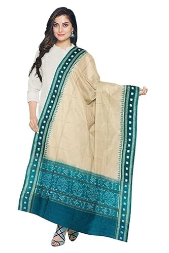 Odisha Sambalpuri Handloom Cotton Dupatta with weaving and Ikat woven border from the Weavers of Odisha Temple Border & Stole For Girls & Women - Dupattas by Utkal Handlooms