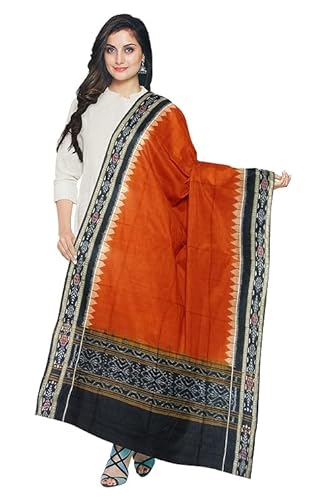 Odisha Sambalpuri Handloom Cotton Dupatta with weaving and Ikat woven border from the Weavers of Odisha Temple Border & Stole For Girls & Women - Dupattas by Utkal Handlooms