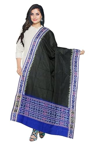 Odisha Sambalpuri Handloom Cotton Dupatta with weaving and Ikat woven border from the Weavers of Odisha Temple Border & Stole For Girls & Women - Dupattas by Utkal Handlooms