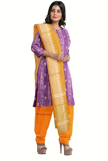 Odisha Sambalpuri Handloom Cotton Dupatta with weaving and Ikat woven border from the Weavers of Odisha Temple Border & Stole For Girls & Women (Multicolor 22, 2.5 Meter) - Dupattas by Utkal Handlooms