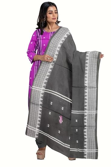 Odisha Sambalpuri Handloom Cotton Dupatta with weaving and Ikat woven border from the Weavers of Odisha Temple Border & Stole For Girls & Women (Multicolor 5, 2.5 Meter) - Dupattas by Utkal Handlooms