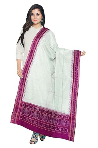 Odisha Sambalpuri Handloom Cotton Dupatta with weaving and Ikat woven border from the Weavers of Odisha Temple Border & Stole For Girls & Women - Dupattas by Utkal Handlooms