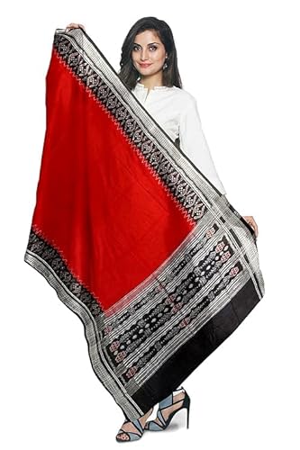 Odisha Sambalpuri Handloom Cotton Dupatta with weaving and Ikat woven border from the Weavers of Odisha Temple Border & Stole For Girls & Women - Dupattas by Utkal Handlooms