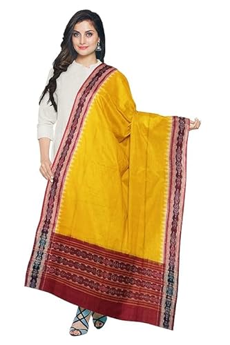 Odisha Sambalpuri Handloom Cotton Dupatta with weaving and Ikat woven border from the Weavers of Odisha Temple Border & Stole For Girls & Women - Dupattas by Utkal Handlooms