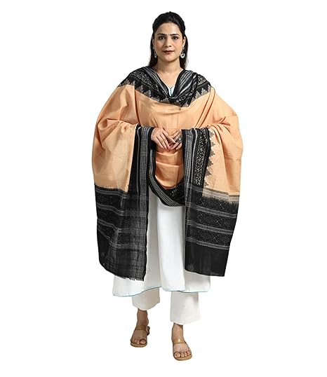 Odisha Sambalpuri Handloom Cotton Dupatta with weaving and Ikat woven border from the Weavers Stole for Girls & Women - Dupattas by Utkal Handlooms