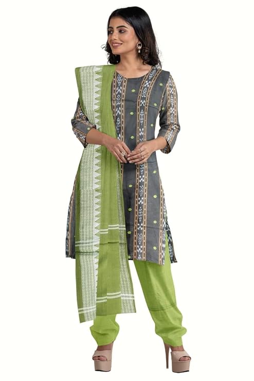 Odisha Sambalpuri Handloom Cotton Dupatta with weaving and Ikat woven border from the Weavers of Odisha Temple Border & Stole For Girls & Women (Multicolor 18, 2.5 Meter) - Dupattas by Utkal Handlooms