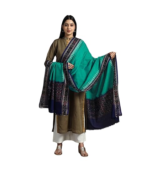 Odisha Sambalpuri Handloom Cotton Dupatta with weaving and Ikat woven border from the Weavers Stole for Girls & Women - Dupattas by Utkal Handlooms