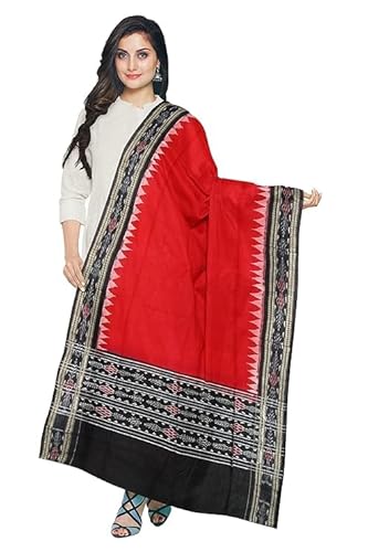Odisha Sambalpuri Handloom Cotton Dupatta with weaving and Ikat woven border from the Weavers of Odisha Temple Border & Stole For Girls & Women - Dupattas by Utkal Handlooms