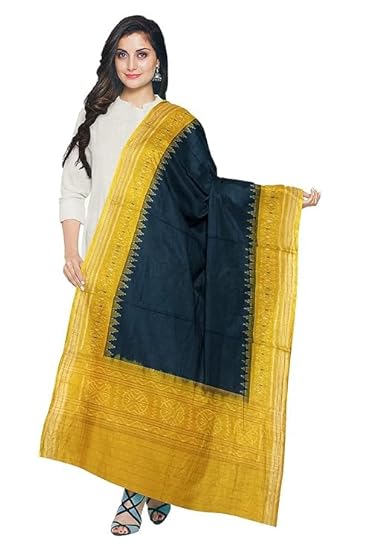 Odisha Sambalpuri Handloom Cotton Dupatta with weaving and Ikat woven border from the Weavers of Odisha Temple Border & Stole For Girls & Women - Dupattas by Utkal Handlooms