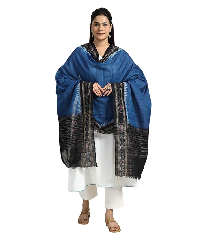 Odisha Sambalpuri Handloom Cotton Dupatta with weaving and Ikat woven border from the Weavers Stole for Girls & Women - Dupattas by Utkal Handlooms
