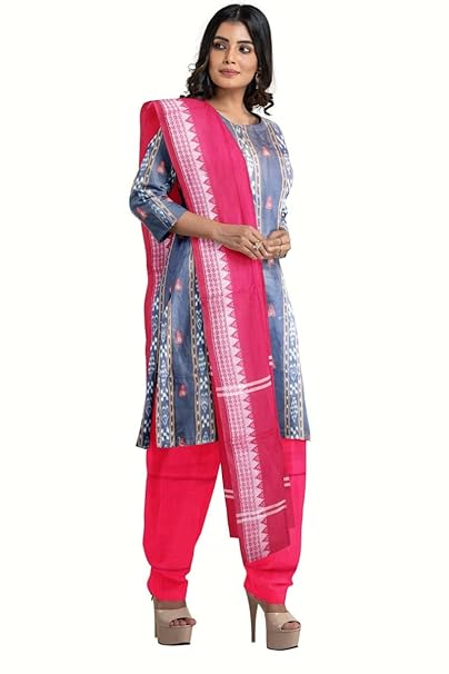 Odisha Sambalpuri Handloom Cotton Dupatta with weaving and Ikat woven border from the Weavers of Odisha Temple Border & Stole For Girls & Women (Multicolor 25, 2.5 Meter) - Dupattas by Utkal Handlooms