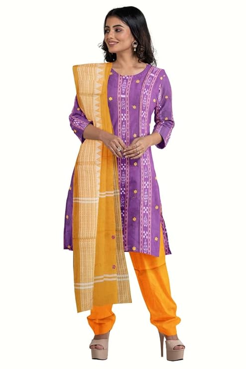 Odisha Sambalpuri Handloom Cotton Dupatta with weaving and Ikat woven border from the Weavers of Odisha Temple Border & Stole For Girls & Women (Multicolor 6, 2.5 Meter) - Dupattas by Utkal Handlooms