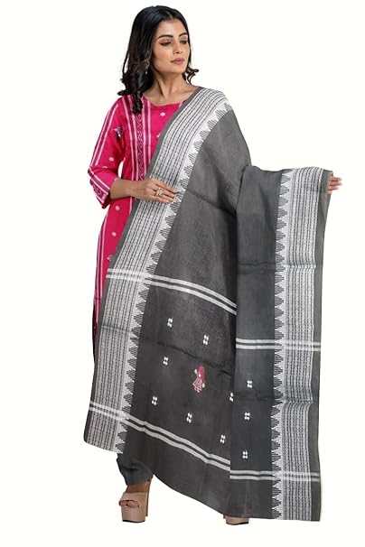 Odisha Sambalpuri Handloom Cotton Dupatta with weaving and Ikat woven border from the Weavers of Odisha Temple Border & Stole For Girls & Women (Multicolor 10, 2.5 Meter) - Dupattas by Utkal Handlooms