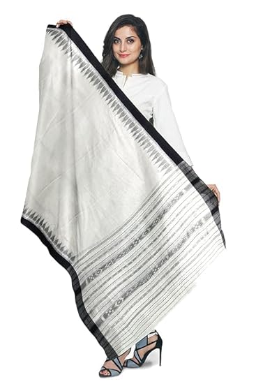 Odisha Sambalpuri Handloom Cotton Dupatta with weaving and Ikat woven border from the Weavers of Odisha Temple Border & Stole For Girls & Women - Dupattas by Utkal Handlooms