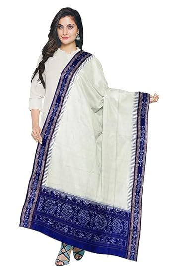 Odisha Sambalpuri Handloom Cotton Dupatta with weaving and Ikat woven border from the Weavers of Odisha Temple Border & Stole For Girls & Women - Dupattas by Utkal Handlooms