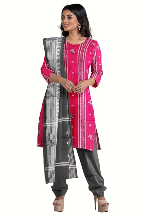 Odisha Sambalpuri Handloom Cotton Dupatta with weaving and Ikat woven border from the Weavers of Odisha Temple Border & Stole For Girls & Women (Multicolor 2, 2.5 Meter) - Dupattas by Utkal Handlooms