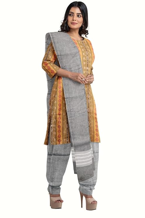 Odisha Sambalpuri Handloom Cotton Dupatta with weaving and Ikat woven border from the Weavers of Odisha Temple Border & Stole For Girls & Women (Multicolor 9, 2.5 Meter) - Dupattas by Utkal Handlooms