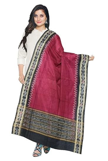 Odisha Sambalpuri Handloom Cotton Dupatta with weaving and Ikat woven border from the Weavers of Odisha Temple Border & Stole For Girls & Women - Dupattas by Utkal Handlooms