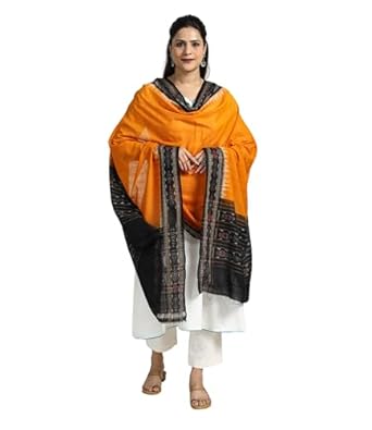  Odisha Sambalpuri Handloom Cotton Dupatta with weaving and Ikat woven border from the Weavers Stole for Girls & Women - Dupattas by Utkal Handlooms
