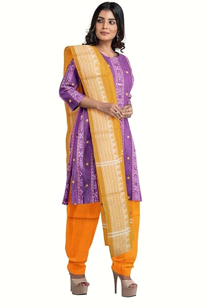 Odisha Sambalpuri Handloom Cotton Dupatta with weaving and Ikat woven border from the Weavers of Odisha Temple Border & Stole For Girls & Women (Multicolor 3, 2.5 Meter) - Dupattas by Utkal Handlooms