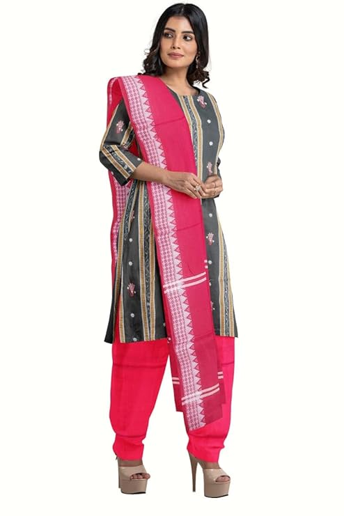 Odisha Sambalpuri Handloom Cotton Dupatta with weaving and Ikat woven border from the Weavers of Odisha Temple Border & Stole For Girls & Women (Multicolor 23, 2.5 Meter) - Dupattas by Utkal Handlooms
