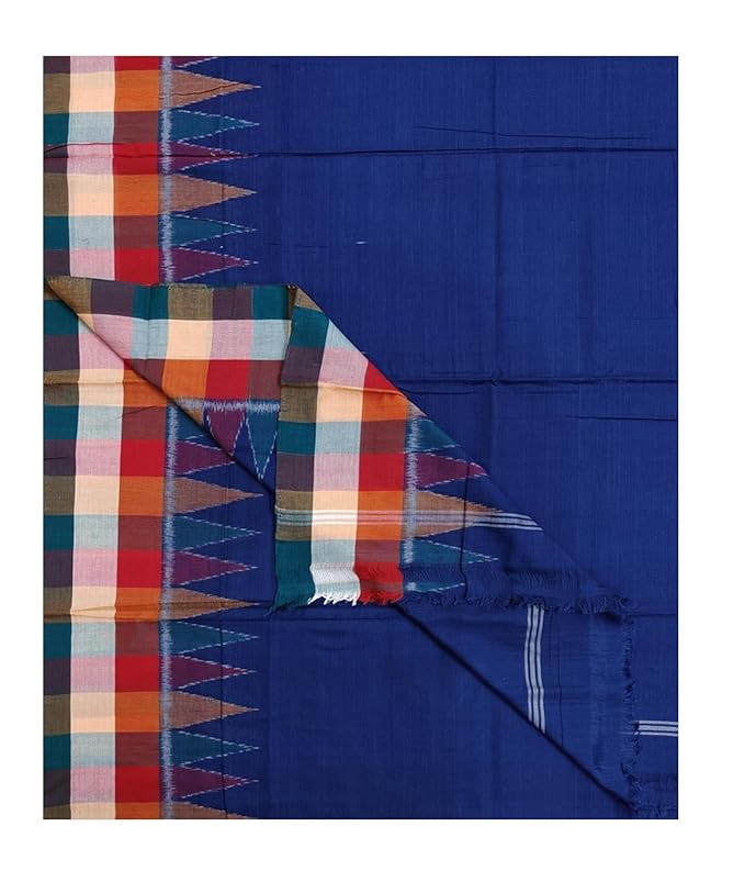 Traditional Sambalpuri Cotton Dhoti Temple Border, Handwoven 4 x 1.10 meters - Dhoti by Utkal Handlooms