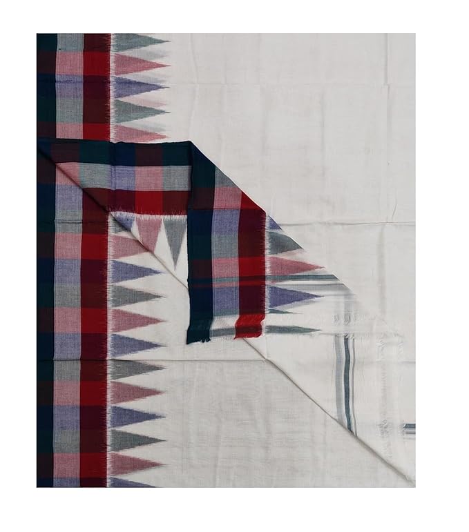 Traditional Sambalpuri Cotton Dhoti Temple Border, Handwoven 4 x 1.10 meters - Dhoti by Utkal Handlooms