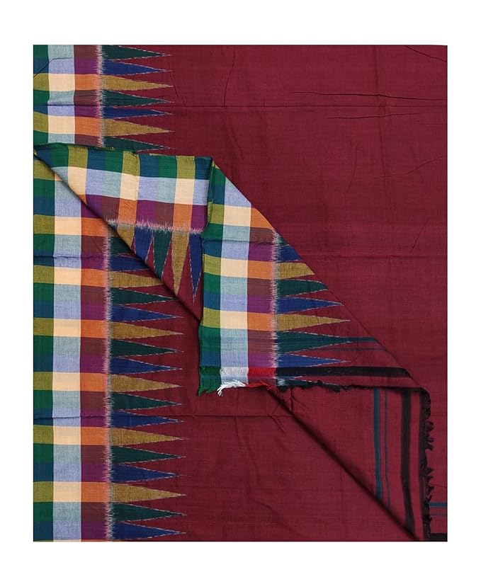 Traditional Sambalpuri Cotton Dhoti Temple Border, Handwoven 4 x 1.10 meters - Dhoti by Utkal Handlooms