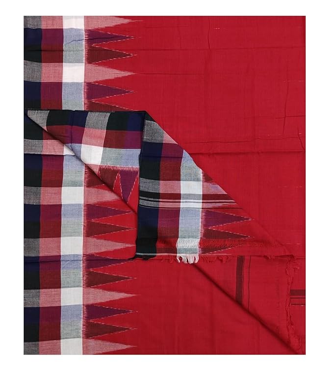 Traditional Sambalpuri Cotton Dhoti Temple Border, Handwoven 4 x 1.10 meters - Dhoti by Utkal Handlooms