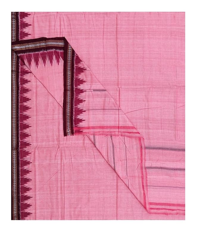 Traditional Sambalpuri Cotton Dhoti Temple Border, Handwoven 4 x 1.10 meters - Dhoti by Utkal Handlooms